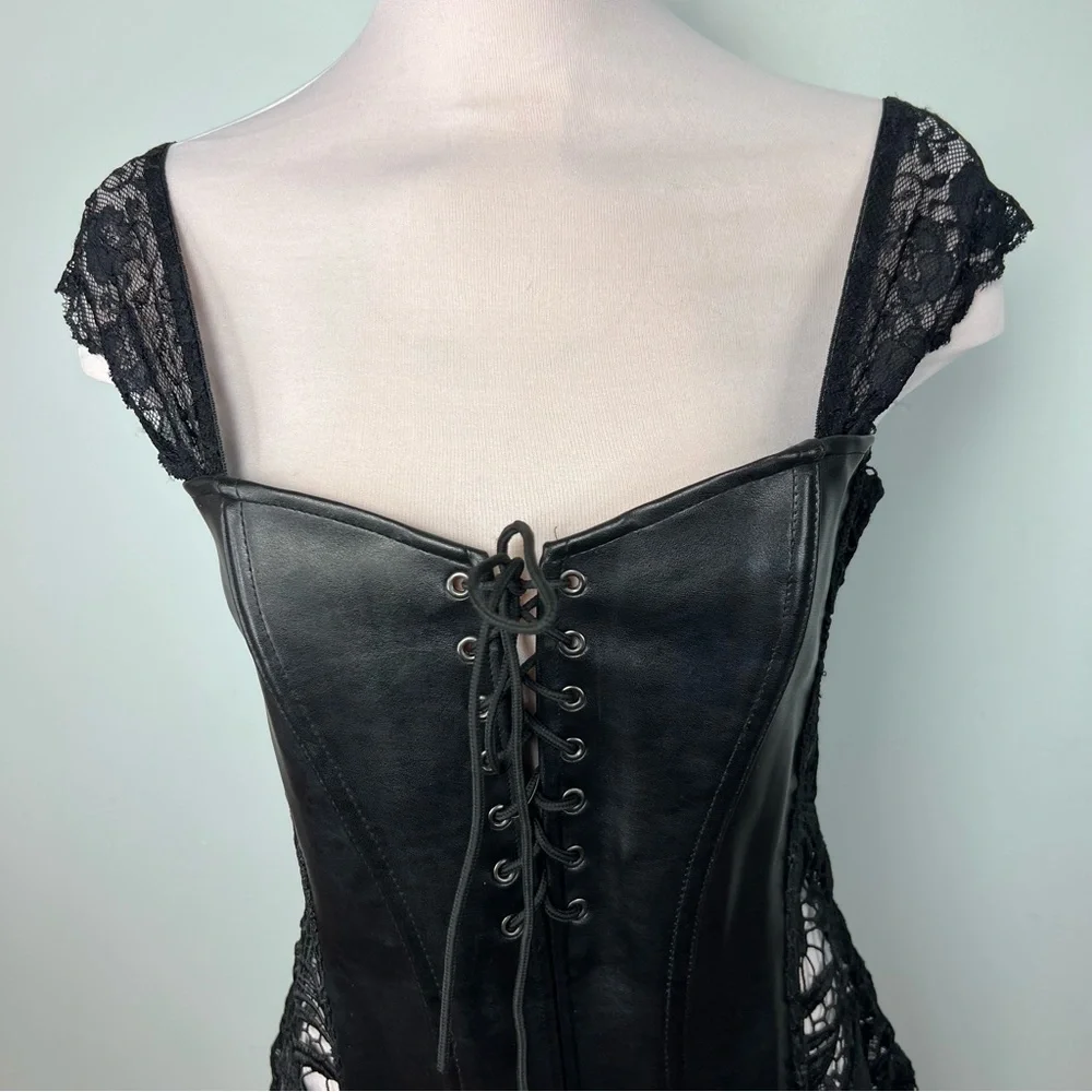 Dreamgirl Beyoncé Black Lace & Faux Leather Corset Bustier - Women’s Size 36